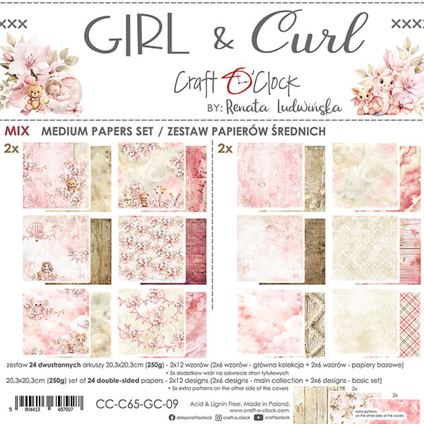 8" x 8" paper pad - Girl & Curl Backgrounds and Basic Mix Set